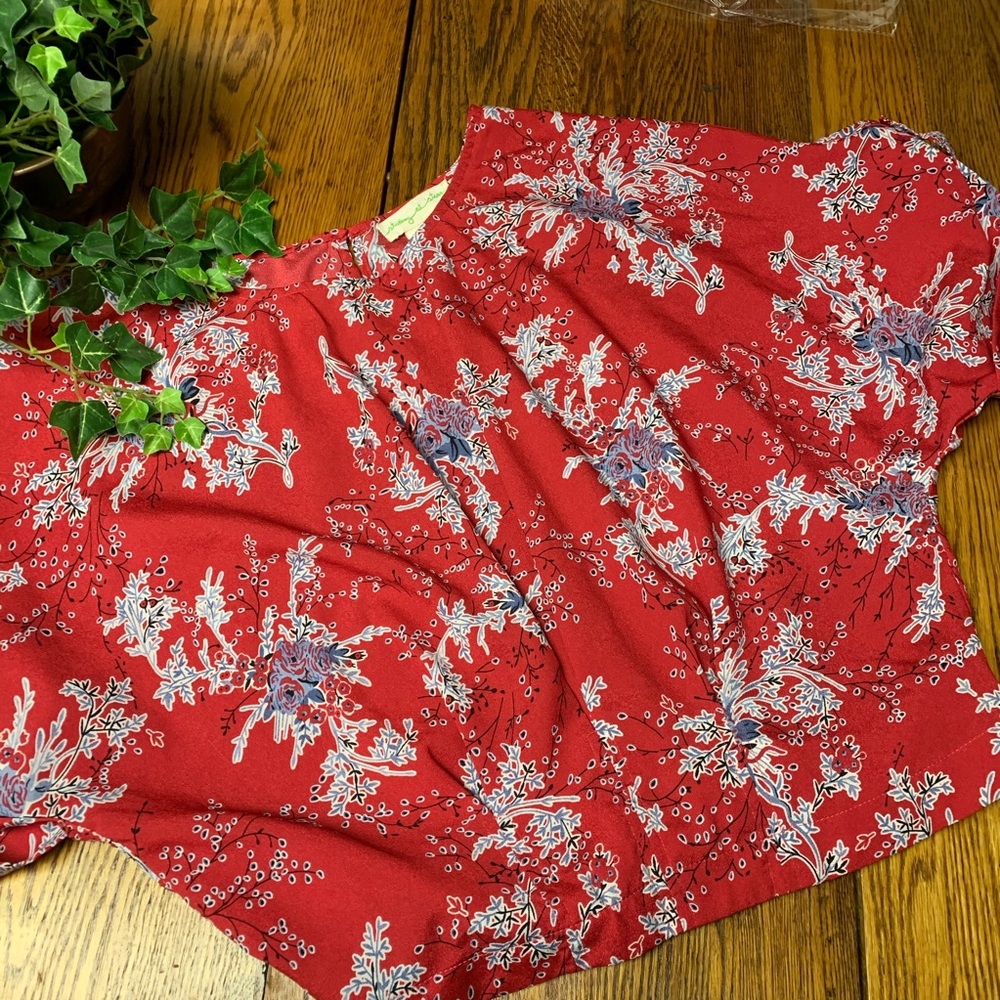 Anthro Staring At Stars Crop Top Red Floral